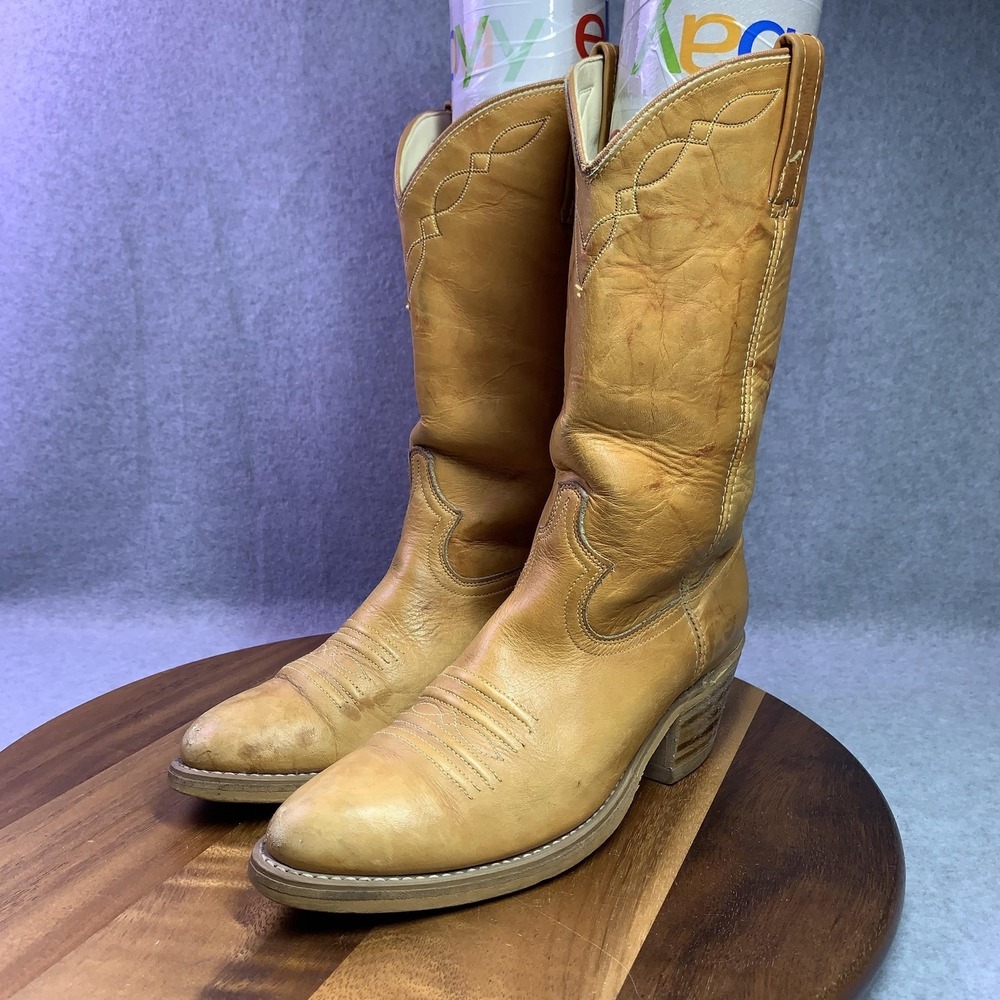 Vintage Western Boots Mens Size 8.5 D Brown Leather Cowboy Pull On 1979 Workwear